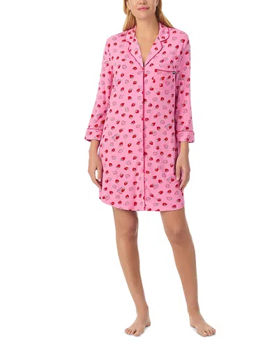 Kate Spade New York Printed Button Front Sleep Shirt In Pink