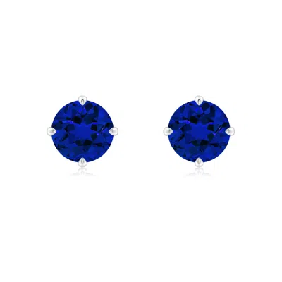 Angara Claw-set Round Lab-grown Blue Sapphire Solitaire Stud Earrings