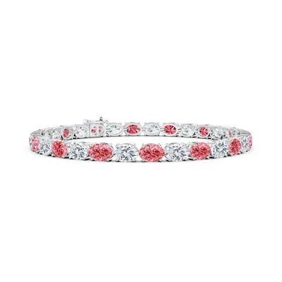 Angara Classic Oval Fancy Intense Pink And White Diamond Tennis Link Bracelet