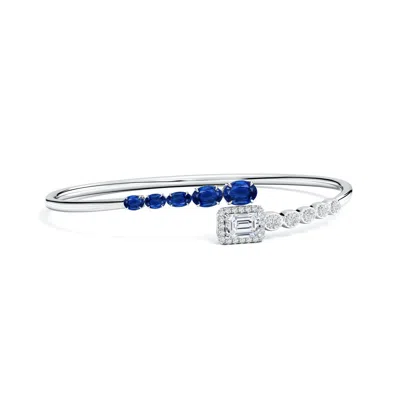 Angara Oval Blue Sapphire And Emerald-cut Diamond Open Bangle