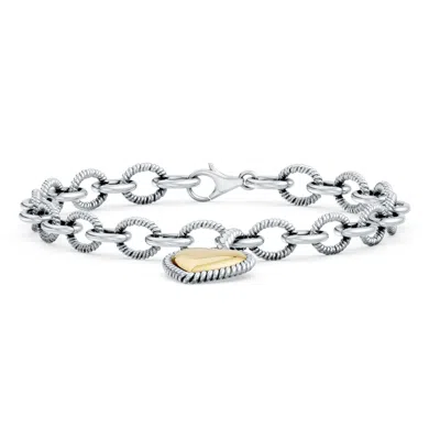 Angara Oxidized Sterling Silver And 18k Yellow Gold Heart Charm Chain Bracelet