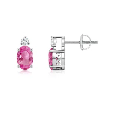 Angara Basket-set Oval Pink Sapphire Stud Earrings With Diamond