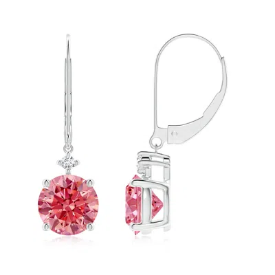 Angara Prong-set Round Fancy Intense Pink Diamond Leverback Dangle Earrings
