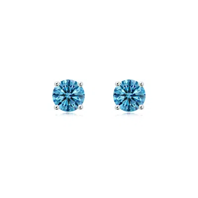 Angara Basket-set Solitaire Fancy Intense Blue Diamond Stud Earrings