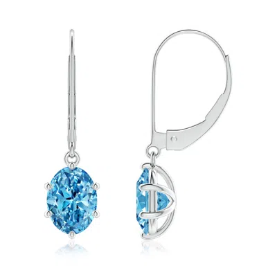 Angara Oval Lab-grown Fancy Intense Blue Diamond Leverback Drop Earrings