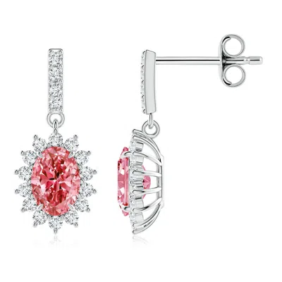 Angara Fancy Intense Pink Diamond Dangle Earrings With Floral Halo