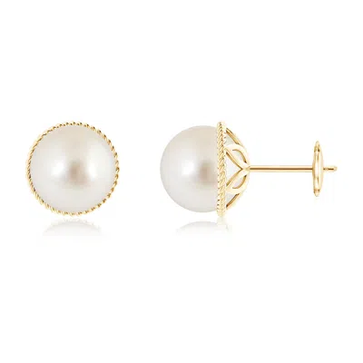 Angara 9mm South Sea Cultured Pearl Earrings With Twisted Rope Frame