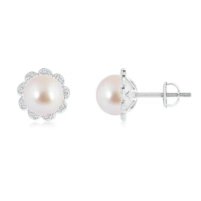 Angara 8mm Japanese Akoya Pearl Floral Halo Studs