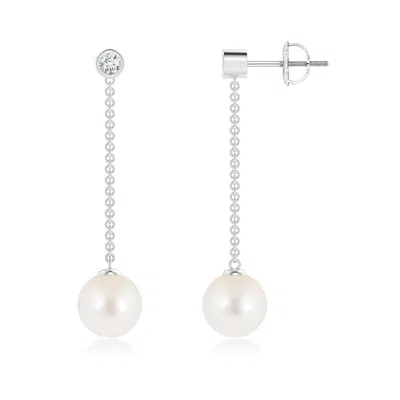 Angara 8mm Freshwater Cultured Pearl Long Drop Earrings With Diamond