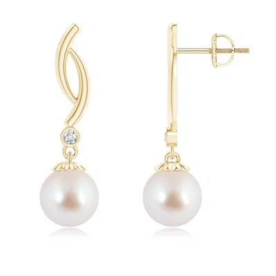 Angara 8mm Akoya Cultured Pearl Twist Drop Earrings With Diamonds