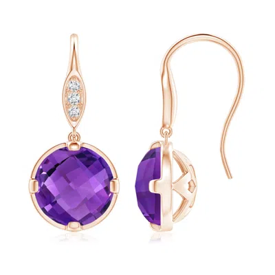 Angara Round Amethyst Fish Hook Earrings With Diamond Accents