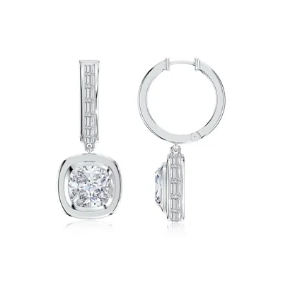 Angara Bezel-set Cushion Diamond Hoop Drop Earrings With Hidden Halo