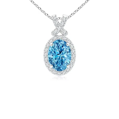 Angara Vintage Style Lab-grown Fancy Intense Blue Diamond Pendant With Halo
