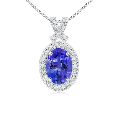 Angara Vintage Style Tanzanite Pendant With Diamond Halo