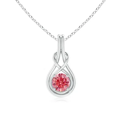 Angara Round Lab-grown Fancy Intense Pink Diamond Solitaire Infinity Knot Pendant