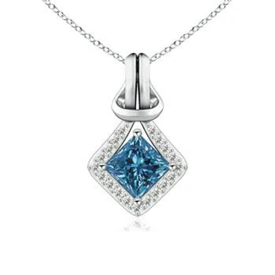 Angara Princess-cut Enhanced Blue Diamond Love Knot Pendant