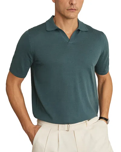 Reiss Orion Blue Merino Wool Open Collar Polo Shirt In Green