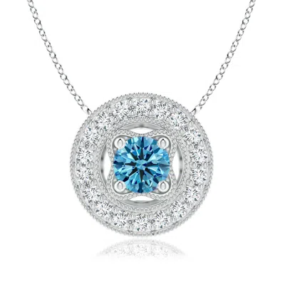 Angara Vintage Style Fancy Intense Blue Diamond Halo Pendant With Milgrain Detailing