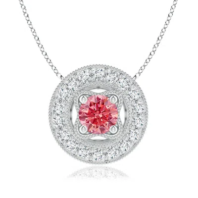 Angara Vintage Style Fancy Intense Pink Diamond Halo Pendant With Milgrain Detailing