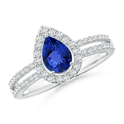 Angara Pear Tanzanite And Diamond Halo Split Shank Ring