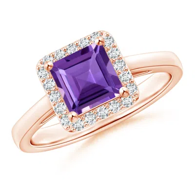 Angara Classic Square Amethyst Halo Ring