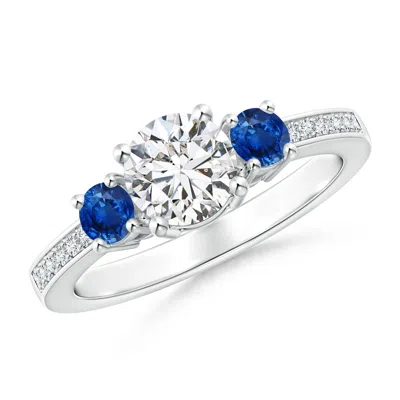 Angara Classic Three Stone Diamond And Blue Sapphire Ring