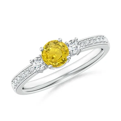 Angara Classic Three Stone Yellow Sapphire Ring With Diamonds