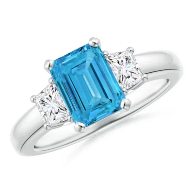 Angara Fancy Intense Blue Emerald-cut And White Trapezoid Diamond Three Stone Ring