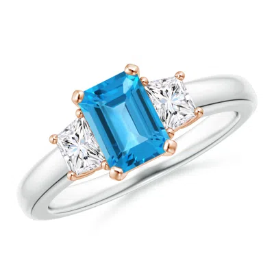 Angara Swiss Blue Topaz And Diamond Three Stone Ring