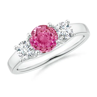 Angara Classic Round Pink Sapphire And Diamond Three Stone Ring