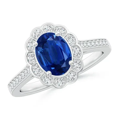 Angara Vintage Style Sapphire & Diamond Scalloped Halo Ring