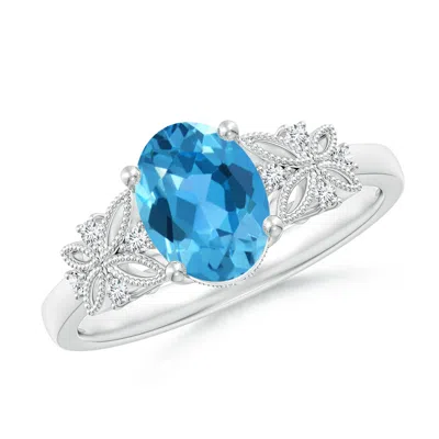 Angara Vintage Style Oval Swiss Blue Topaz Ring With Diamonds
