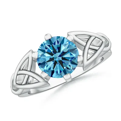 Angara Solitaire Round Fancy Intense Blue Diamond Celtic Knot Ring