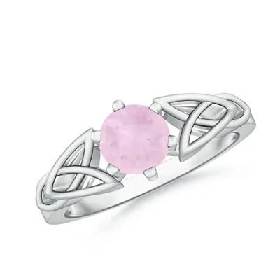 Angara Solitaire Round Rose Quartz Celtic Knot Ring