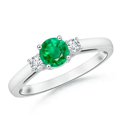 Angara Round Emerald & Diamond Three Stone Engagement Ring