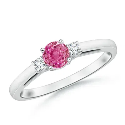 Angara Round Pink Sapphire & Diamond Three Stone Engagement Ring
