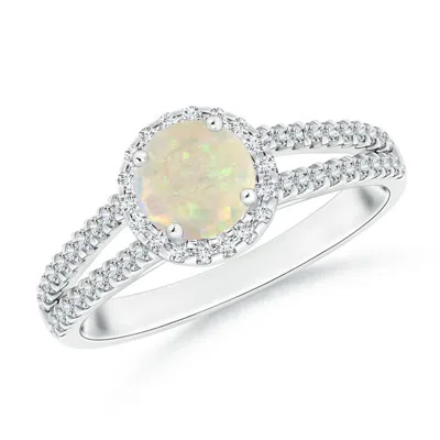 Angara Twin Shank Opal Halo Ring With Diamond Accents