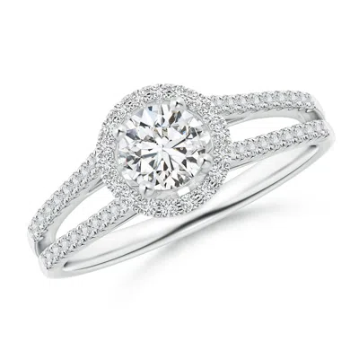 Angara Split Shank Round Diamond Halo Engagement Ring