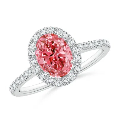 Angara Prong-set Oval Fancy Intense Pink Diamond Halo Ring With Accents