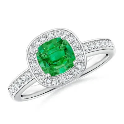 Angara Cushion Emerald Engagement Ring With Diamond Accents