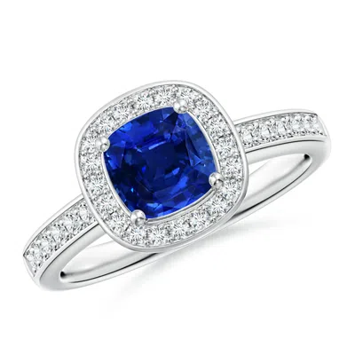 Angara Cushion Blue Sapphire Engagement Ring With Diamond Accents