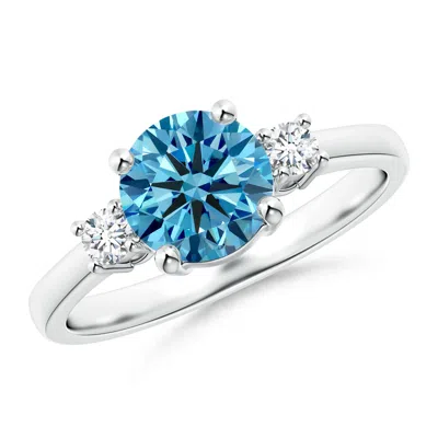 Angara Prong-set Round 3 Stone Fancy Intense Blue And White Diamond Ring