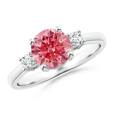 Angara Prong-set Round 3 Stone Fancy Intense Pink And White Diamond Ring