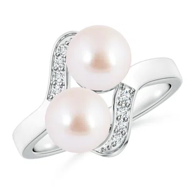 Angara 7mm Dual Akoya Cultured Pearl Ring With Diamond Accents