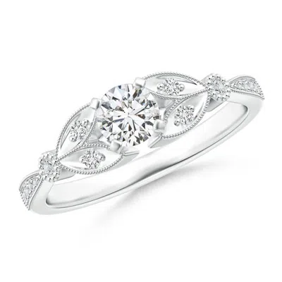 Angara Solitaire Diamond Leaf Engagement Ring With Milgrain