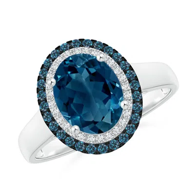 Angara Vintage Style Double Halo Oval London Blue Topaz Ring