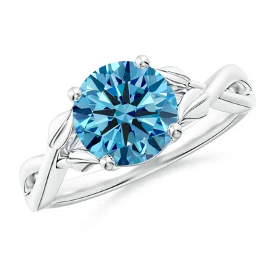 Angara Nature Inspired Fancy Intense Blue Diamond Crossover Ring With Leaf Motifs