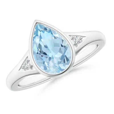 Angara Bezel-set Pear-shaped Aquamarine Ring With Diamonds