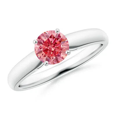 Angara Classic Solitaire Fancy Intense Pink Diamond Rounded Cathedral Engagement Ring
