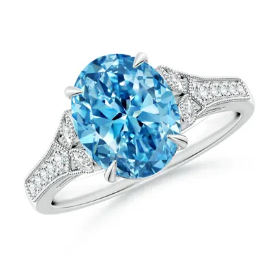 Angara Aeon Vintage Inspired Oval Fancy Intense Blue Diamond Solitaire Engagement Ring With Milgrain
